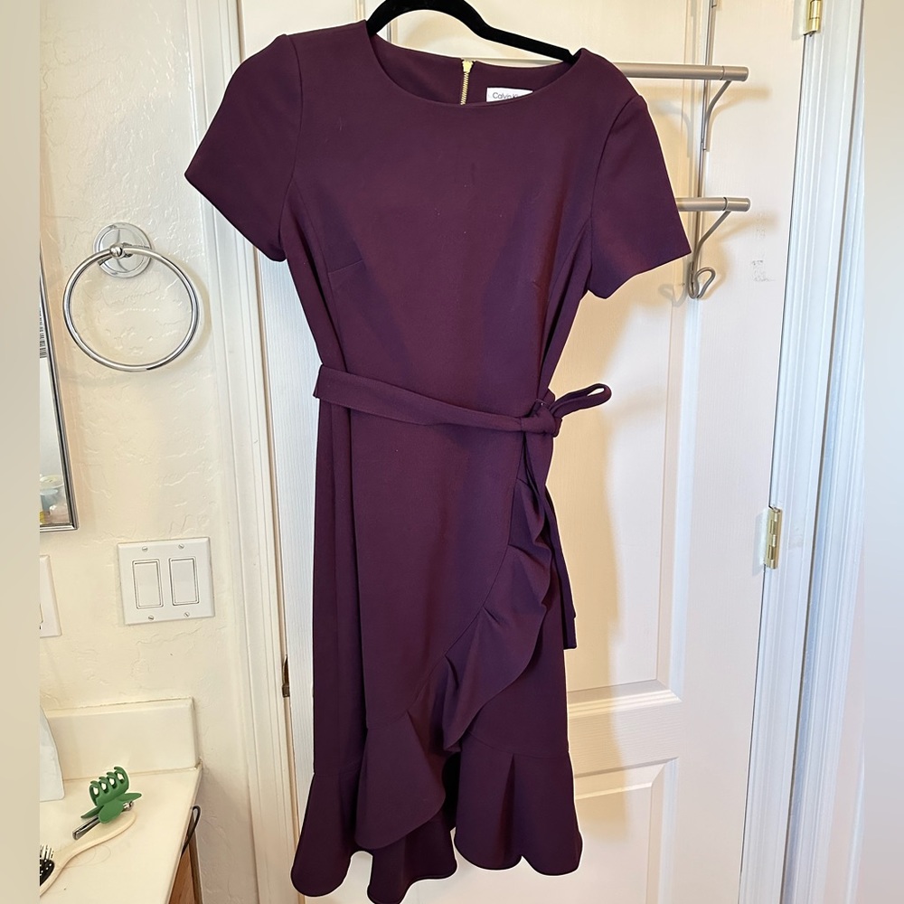 Purple Calvin Klein work dress with ruffles - Picture 1 of 2